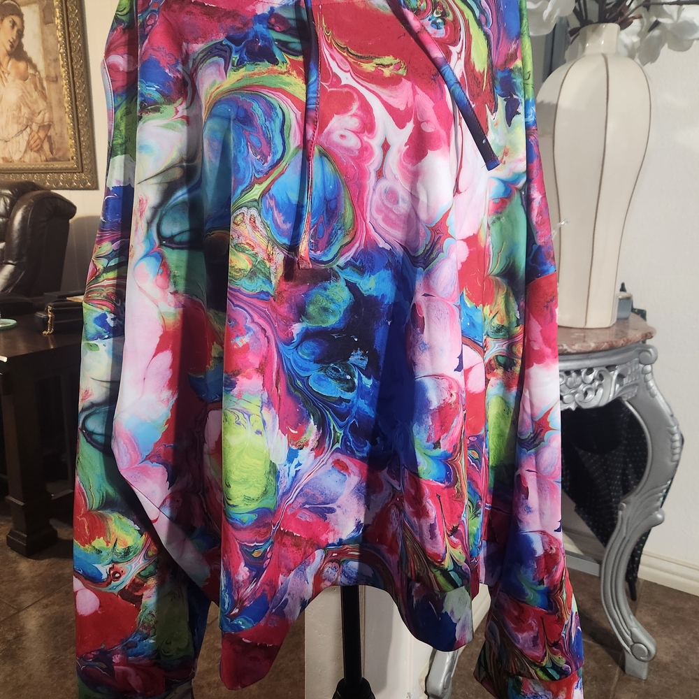Ashley Stewart Cold Shoulder Multicolor Swirl Hoodie Plus  34 36